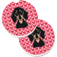 "Caroline's Treasures Smooth black & Tan Dachshund Hearts Set of 2 Cup Holder Car Coasters, 2.56, Multicolor"