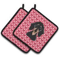 "Caroline's Treasures Smooth black & Tan Dachshund Hearts Pair of Pot Holders, 7.5HX7.5W, Multicolor"