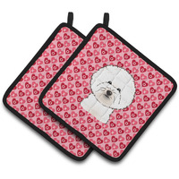 "Caroline's Treasures Bichon Frise Hearts Pair of Pot Holders, 7.5HX7.5W, Multicolor"