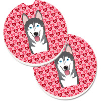 "Caroline's Treasures Alaskan Malamute Hearts Set of 2 Cup Holder Car Coasters, 2.56, Multicolor"