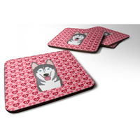 "Caroline's Treasures Alaskan Malamute Hearts Foam Coaster Set of 4, 3.5, Multicolor"