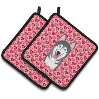 "Caroline's Treasures Alaskan Malamute Hearts Pair of Pot Holders, 7.5HX7.5W, Multicolor"