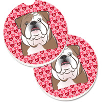 "Caroline's Treasures English Bulldog Hearts Set of 2 Cup Holder Car Coasters, 2.56, Multicolor"