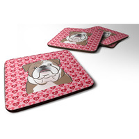 "Caroline's Treasures English Bulldog Hearts Foam Coaster Set of 4, 3.5, Multicolor"
