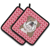 "Caroline's Treasures English Bulldog Hearts Pair of Pot Holders, 7.5HX7.5W, Multicolor"
