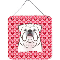 "Caroline's Treasures White English Bulldog Hearts Metal Print, 6 H x 6 W, Multicolor"