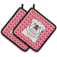 "Caroline's Treasures White English Bulldog Hearts Pair of Pot Holders, 7.5HX7.5W, Multicolor"