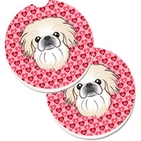 "Caroline's Treasures Pekingese Hearts Set of 2 Cup Holder Car Coasters, 2.56, Multicolor"