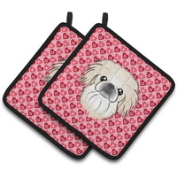 "Caroline's Treasures Pekingese Hearts Pair of Pot Holders, 7.5HX7.5W, Multicolor"