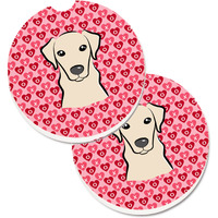 "Caroline's Treasures Yellow Labrador Hearts Set of 2 Cup Holder Car Coasters, 2.56, Multicolor"