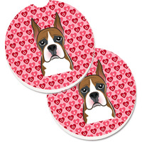 "Caroline's Treasures Boxer Hearts Set of 2 Cup Holder Car Coasters, 2.56, Multicolor"