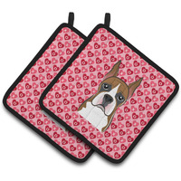"Caroline's Treasures Boxer Hearts Pair of Pot Holders, 7.5HX7.5W, Multicolor"
