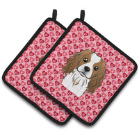 "Caroline's Treasures Cavalier Spaniel Hearts Pair of Pot Holders, 7.5HX7.5W, Multicolor"