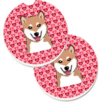 "Caroline's Treasures Shiba Inu Hearts Set of 2 Cup Holder Car Coasters, 2.56, Multicolor"