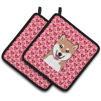 "Caroline's Treasures Shiba Inu Hearts Pair of Pot Holders, 7.5HX7.5W, Multicolor"