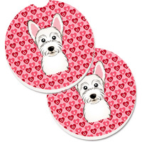 "Caroline's Treasures Westie Hearts Set of 2 Cup Holder Car Coasters, 2.56, Multicolor"