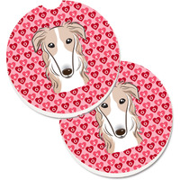 "Caroline's Treasures Borzoi Hearts Set of 2 Cup Holder Car Coasters, 2.56, Multicolor"