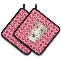 "Caroline's Treasures Borzoi Hearts Pair of Pot Holders, 7.5HX7.5W, Multicolor"