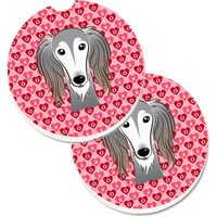 "Caroline's Treasures Saluki Hearts Set of 2 Cup Holder Car Coasters, 2.56, Multicolor"