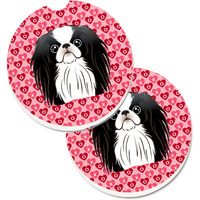 "Caroline's Treasures Japanese Chin Hearts Set of 2 Cup Holder Car Coasters, 2.56, Multicolor"