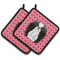 "Caroline's Treasures Japanese Chin Hearts Pair of Pot Holders, 7.5HX7.5W, Multicolor"