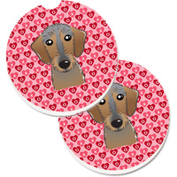 "Caroline's Treasures Wirehaired Dachshund Hearts Set of 2 Cup Holder Car Coasters, 2.56, Multicolor"