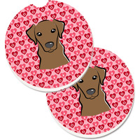 "Caroline's Treasures Chocolate Labrador Hearts Set of 2 Cup Holder Car Coasters, 2.56, Multicolor"