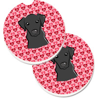 "Caroline's Treasures black Labrador Hearts Set of 2 Cup Holder Car Coasters, 2.56, Multicolor"