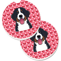 "Caroline's Treasures Bernese Mountain Dog Hearts Set of 2 Cup Holder Car Coasters, 2.56, Multicolor"