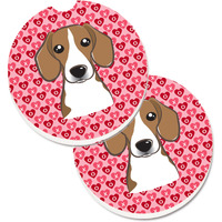 "Caroline's Treasures Beagle Hearts Set of 2 Cup Holder Car Coasters, 2.56, Multicolor"