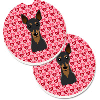 "Caroline's Treasures Min Pin Hearts Set of 2 Cup Holder Car Coasters, 2.56, Multicolor"
