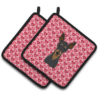 "Caroline's Treasures Min Pin Hearts Pair of Pot Holders, 7.5HX7.5W, Multicolor"