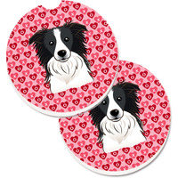 "Caroline's Treasures Border Collie Hearts Set of 2 Cup Holder Car Coasters, 2.56, Multicolor"