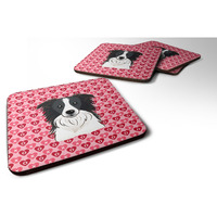 "Caroline's Treasures Border Collie Hearts Foam Coaster Set of 4, 3.5, Multicolor"