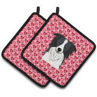"Caroline's Treasures Border Collie Hearts Pair of Pot Holders, 7.5HX7.5W, Multicolor"