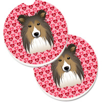 "Caroline's Treasures Sheltie Hearts Set of 2 Cup Holder Car Coasters, 2.56, Multicolor"