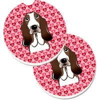"Caroline's Treasures Basset Hound Hearts Set of 2 Cup Holder Car Coasters, 2.56, Multicolor"