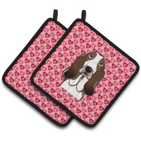 "Caroline's Treasures Basset Hound Hearts Pair of Pot Holders, 7.5HX7.5W, Multicolor"