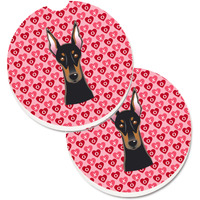 "Caroline's Treasures Doberman Pinscher Hearts Set of 2 Cup Holder Car Coasters, 2.56, Multicolor"