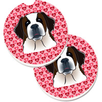 "Caroline's Treasures Saint Bernard Hearts Set of 2 Cup Holder Car Coasters, 2.56, Multicolor"