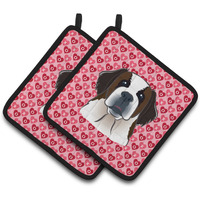 "Caroline's Treasures Saint Bernard Hearts Pair of Pot Holders, 7.5HX7.5W, Multicolor"