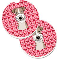"Caroline's Treasures Wire Haired Fox Terrier Hearts Set of 2 Cup Holder Car Coasters, 2.56, Multicolor"