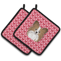 "Caroline's Treasures Papillon Hearts Pair of Pot Holders, 7.5HX7.5W, Multicolor"
