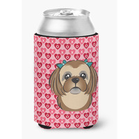 "Caroline's Treasures Chocolate Brown Shih Tzu Hearts Can or Bottle Hugger, Multicolor"
