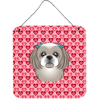 "Caroline's Treasures Gray Silver Shih Tzu Hearts Metal Print, 6 H x 6 W, Multicolor"