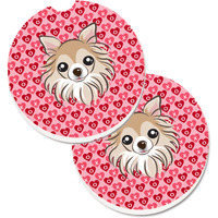 "Caroline's Treasures Chihuahua Hearts Set of 2 Cup Holder Car Coasters, 2.56, Multicolor"