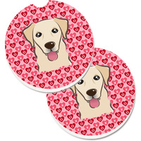"Caroline's Treasures BB5322CARC Golden Retriever Hearts Cup Holder Car Coasters (Set of 2), 2.56"", Multicolor"