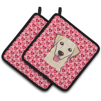 "Caroline's Treasures BB5322PTHD Golden Retriever Hearts Pair of Pot Holders, 7.5H X 7.5W"", Multicolor"