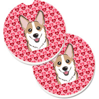 "Caroline's Treasures Sable Corgi Hearts Set of 2 Cup Holder Car Coasters, 2.56, Multicolor"