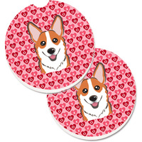 "Caroline's Treasures Red Corgi Hearts Set of 2 Cup Holder Car Coasters, 2.56, Multicolor"